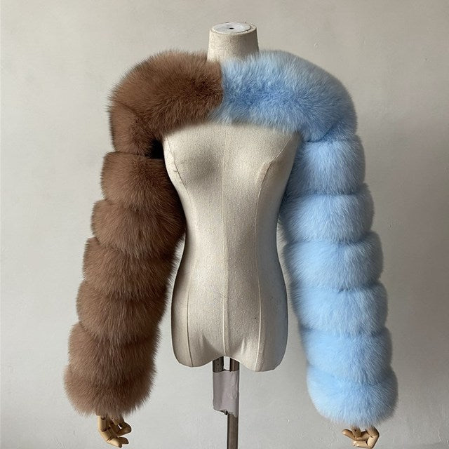 Fashion Winter High Quality Faux Fox Fur Coat Women Elegant Patchwork Long Sleeve Warm Mink Short Jackets Furry Coat Femme Top