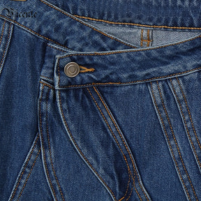 Flared Trousers Jeans For Women Fashion Asymmetrical Multi-line Split Seam Structure Original Tailoring Design