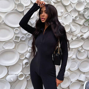 Winter Sporty Slim Fitness Jumpsuit Women Rompers Pure Color Casual Streetwear Overalls Female One Piece Jumpsuits
