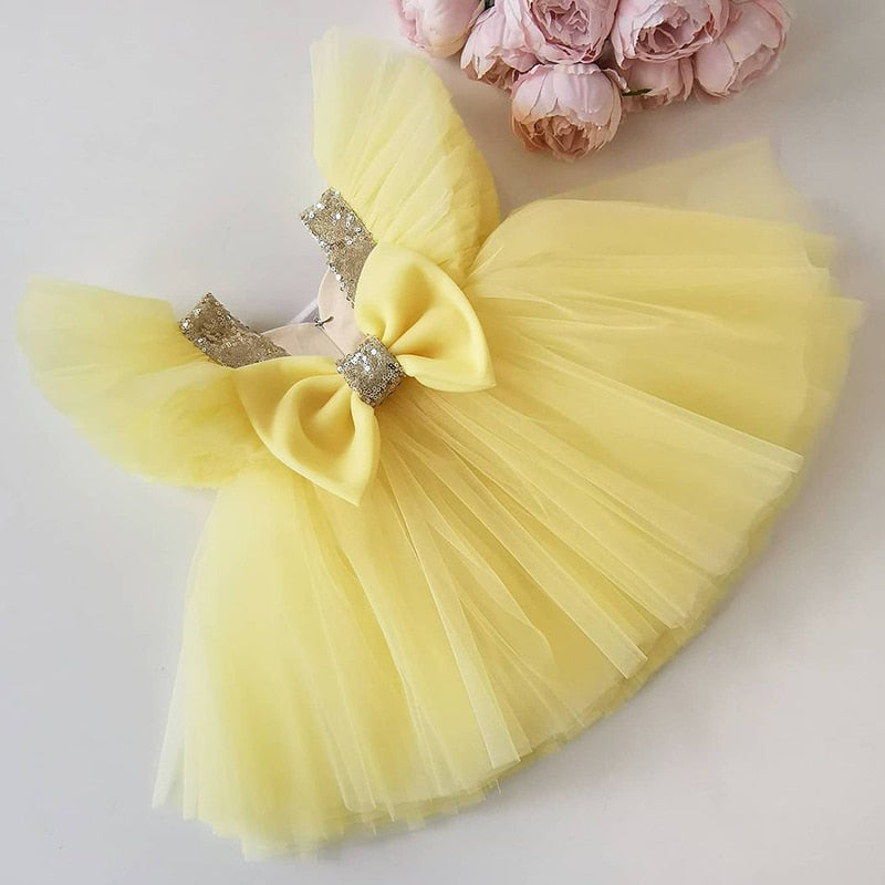 Flower Girl Dresses For Weddings Kids Bow Tulle Princess Cloth For Elegant Birthday Party Children Tutu Costume for girls