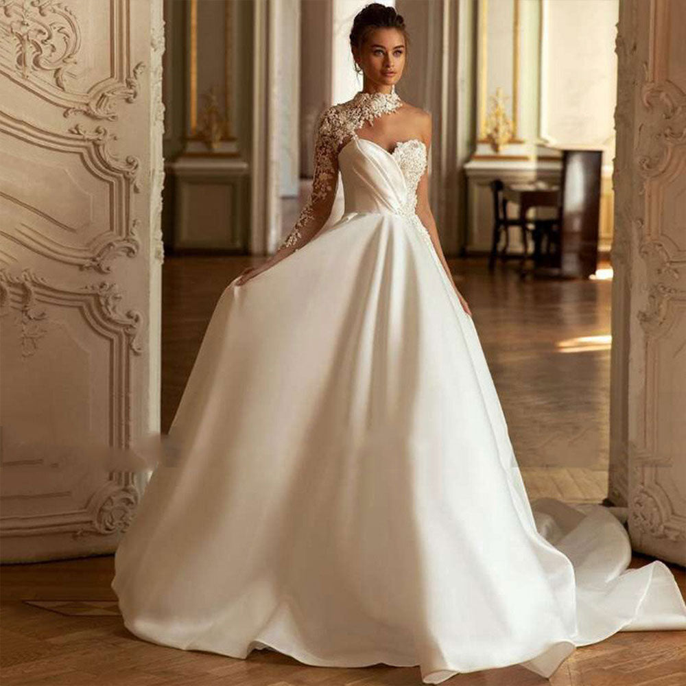 Modern  Floor-Length Wedding Dresses for Women Elegant 2022 Off-The-Shoulder Boat Neck Bride  Bridal Gowns Sexy Open Back