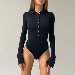 Sexy Bodysuit Women Black Long Sleeve Buttons Rompers Women's Casual One-pieces Bodysuits Catsuit Overalls