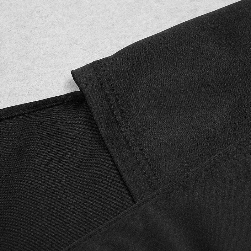 Design Short Sleeves V-neck Front Slit Off-the-shoulder Beaded Floor Length Black Long Satin Dress