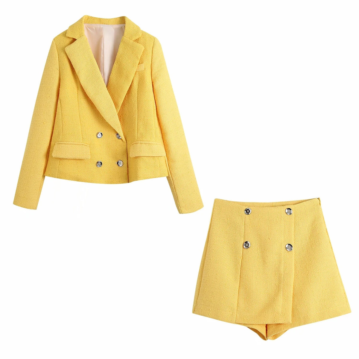 Two Piece Set Women Suit  Long Sleeve Texture Cropped Blazer Jacket With Shorts Office High Waist Shorts Sets