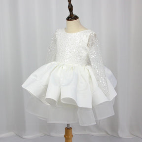 Flower Girl Bridesmaid Dresses Long Sleeve Sequins Elegant Wedding Party Dress For Girls Baby Puffy Prom Gown Children Clothes