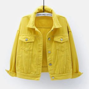 Women&#39;s Denim Jacket Spring Autumn Short Coat Pink Jean Jackets Casual Tops Purple Yellow White Loose Tops Lady Outerwear KW02