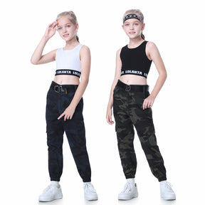 Girls Hip Hop Street Dance Solo Clothes Cropped Tank Top/Camouflage Jogger Pants