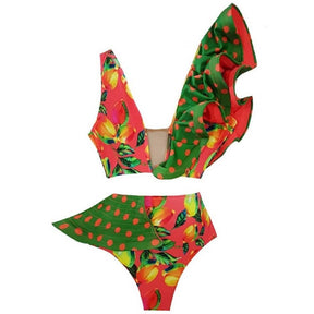 One Shoulder Swimsuit Print Bikinis Brazilian Bikini Set High Waist Swimming Suits Bathing Suit Summer Beachwear