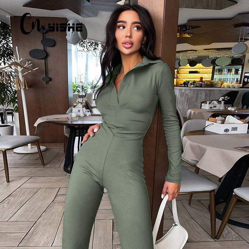 Winter Sporty Slim Fitness Jumpsuit Women Rompers Pure Color Casual Streetwear Overalls Female One Piece Jumpsuits
