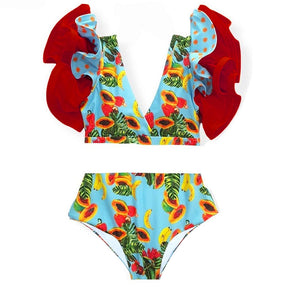 New Sexy High Waist Bikini Sets Ruffle Swimwear Women Swimsuit Print Floral Dots V-neck Beach Wear Bathing Suits biquini