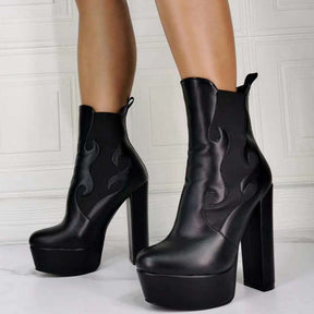 Platform High Heel Ankle Boots Goth Cool Black Print Zipper