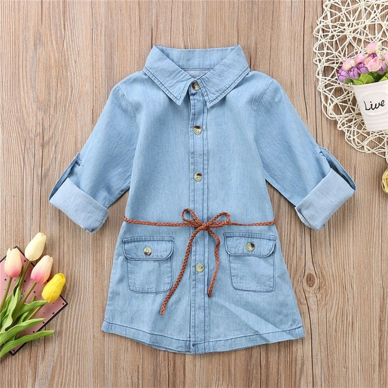 New Girl Clothes Girls Denim Short Mini Dress Toddler Jean Long Sleeve Casual Party Shirt Dress For Kids