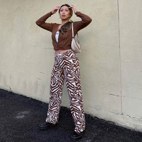 Fashion Strip Printing Pants Women High Waist Casual Trousers  Fitness Girls Joggers Pantalon Loose Straight Trousers