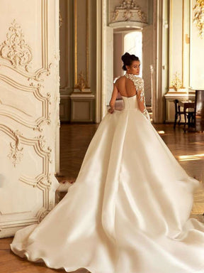 Modern  Floor-Length Wedding Dresses for Women Elegant 2022 Off-The-Shoulder Boat Neck Bride  Bridal Gowns Sexy Open Back