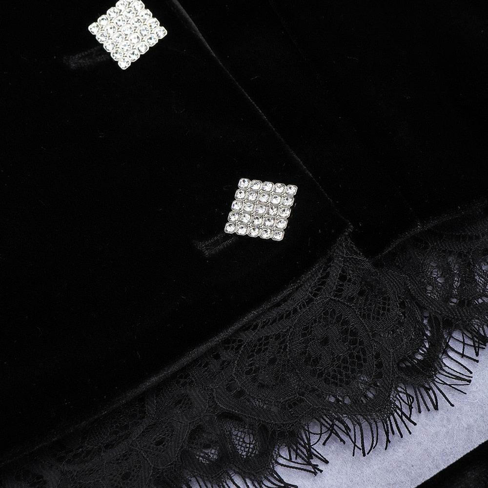 Black Velvet Dress Suit Women sequined Short Crop Top Jacket Mini Skirt Two Pieces Sets Dress Women