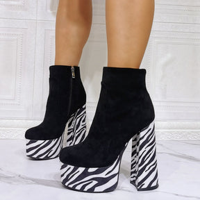 Platform High Heel Ankle Boots Goth Cool Black Print Zipper