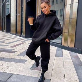 Two Piece Set Women Long Sleeve Oversized Hooded +Sport Pants Autumn Solid Tracksuit Casual Sportswear Suit Match