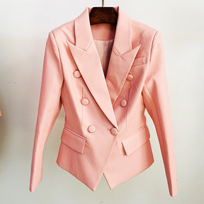 Blazer Women New Fashion Double Breasted PU Leather Button Slim Suit Pink jackets spring High Quality