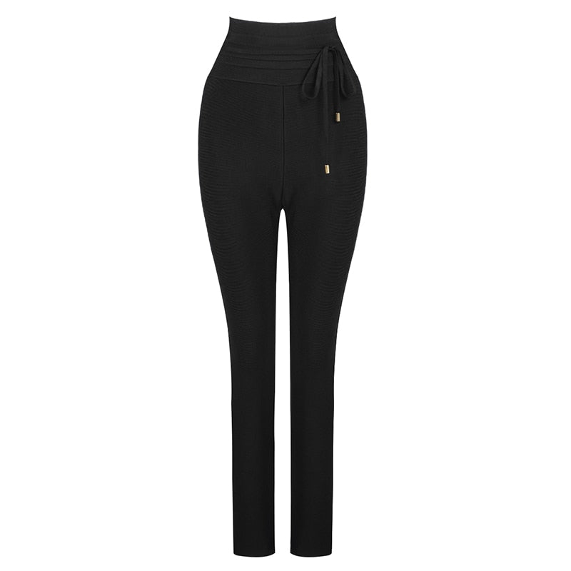 Fashion Bandage Casual High Waist Tie Trousers Sexy Pencil