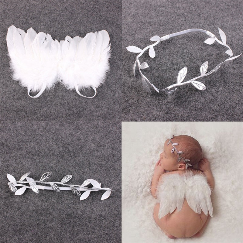Newborn Photography Props White Angel Wing Baby Photos Props Feather Wing Girls Hair Kids Baby Photography Hair Accessories