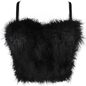 Furry Feather Camis Women New Tops Stitching Tube Top Christmas Party Fashion Pink Black White Short Vest Tank Top