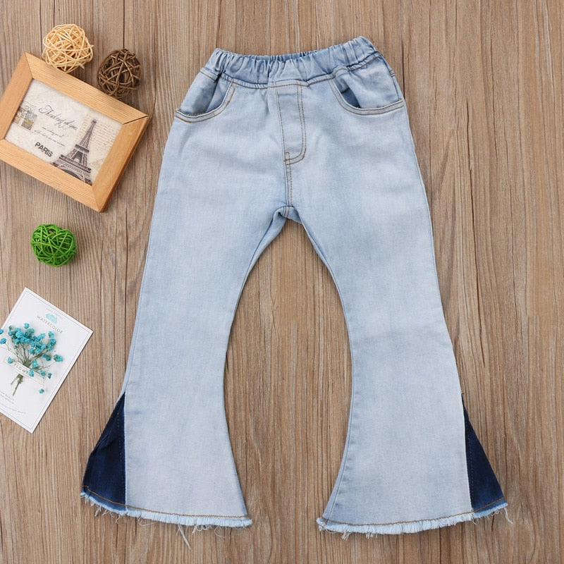 New Casual Toddler Baby Kids Girls Pants Denim Bell Bottom Pants Jeans Wide Leg Trousers 2-7Yrs