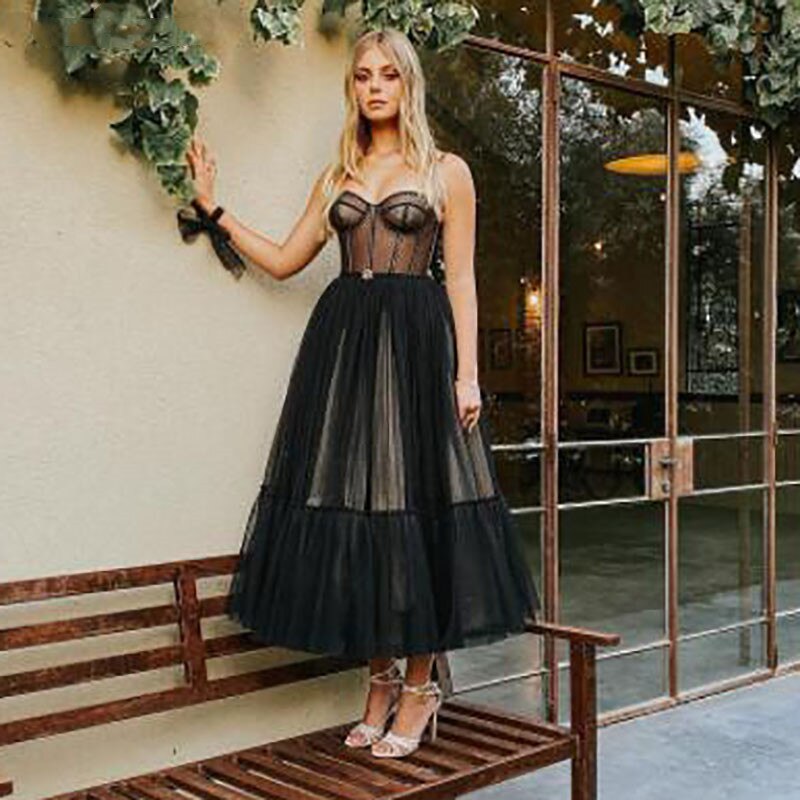 Short Sweetheart Formal Evening Dresses Spaghetti Straps Ankle Length Party Gowns Corset New Arrival Simple Style Ribbon