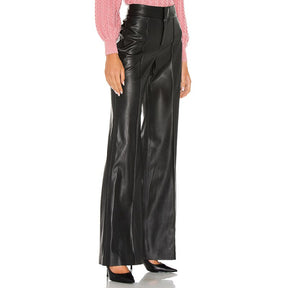 Wide Leg Faux Leather Pants Women Vintage High Waist Streetwear Loose Casual High Street Female Black Mujer Pantalones Trousers
