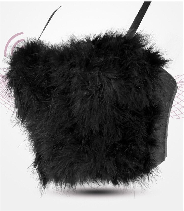Furry Feather Camis Women New Tops Stitching Tube Top Christmas Party Fashion Pink Black White Short Vest Tank Top