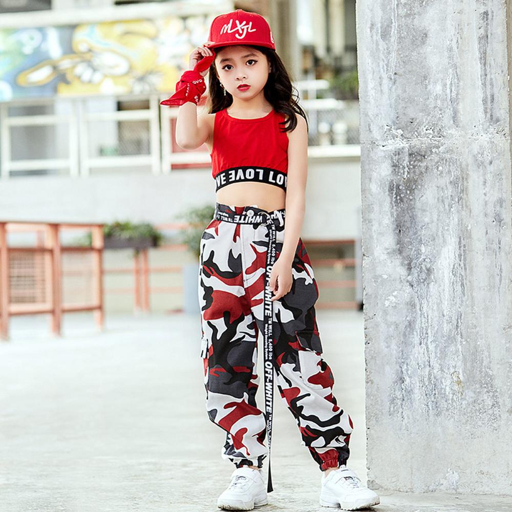 Girls Hip Hop Street Dance Solo Clothes Cropped Tank Top/Camouflage Jogger Pants