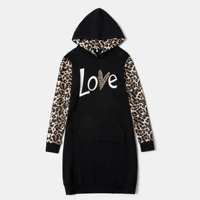 Mommy and Me Clothes Autumn Winter Leopard Print Hoodies Dress for Mom Daughter Outwear Baby Romper Family Matching Clothes