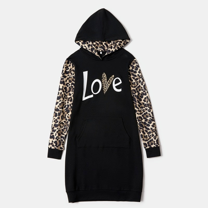 Mommy and Me Clothes Autumn Winter Leopard Print Hoodies Dress for Mom Daughter Outwear Baby Romper Family Matching Clothes