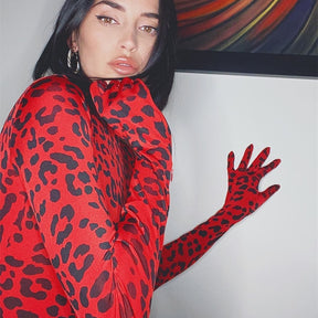 Hot Selling Trendy Hipster Turtleneck Rompers For Women Full Sleeve Connection Gloves Leopard Print Streetwear Y2k Body Top