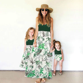 Mommy And Me Clothes Patchwork Print Sling Long Dress Baby Romper Jumpsuit 2022 Baby Girl Clothes Mom And Daughter Dress