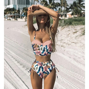 Push Up Bandage Bikini Swimwear Women Floral Two Pieces Swimsuit Strappy biquinitraje de baño