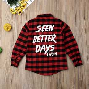 Toddler Kids Baby Boy Girl Plaid Letter Turn Down Collar Long Sleeve Cotton Tops Shirt  Clothes