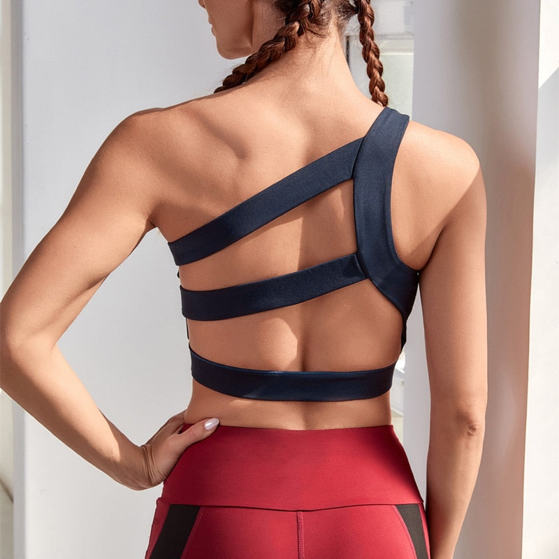 Beautiful Back Sports Bra Women Fitness Yoga Bra Shockproof Running Bra Oblique Single Shoulder Strap Workout Gym Underwear