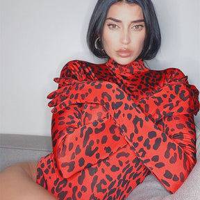 Hot Selling Trendy Hipster Turtleneck Rompers For Women Full Sleeve Connection Gloves Leopard Print Streetwear Y2k Body Top