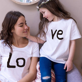 Love family matching clothes red Cotton Mother And Daughter Clothe print T-shirt Mommy And Me Clothe baby Kids girl boy clothing