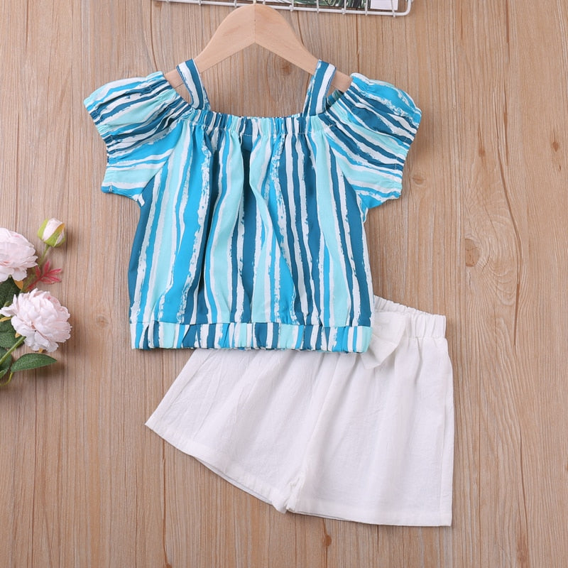 Summer Thin Suit Flower Sling Top+Denim Shorts 2Pcs Clothing Sets