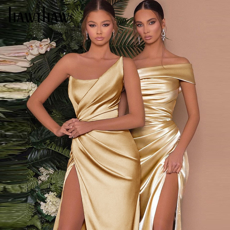Women Elegant Party Evening Wedding Birthday Bodycon Stain Split Long Luxury Dress 2022 Summer Clothes Wholesale Items
