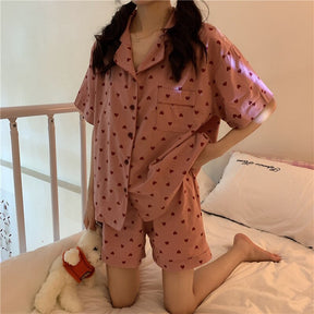 Short sleeved shorts suit female Lapel Korean sweet student home clothes comfortable and loose Sleep wear Blue white pink suit