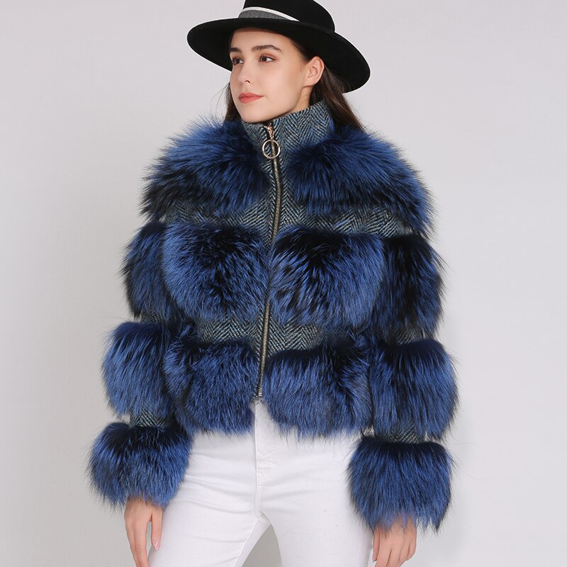 Raccoon Fur Jacket Women Winter Real Fur Coat High Quality Natural Raccoon Fur Overcoat