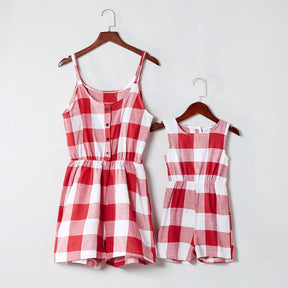 Mother and Daughter Clothes Plaid Sleeveless Mom Daughter Jumpsuits Fashion Mommy and Me Clothes