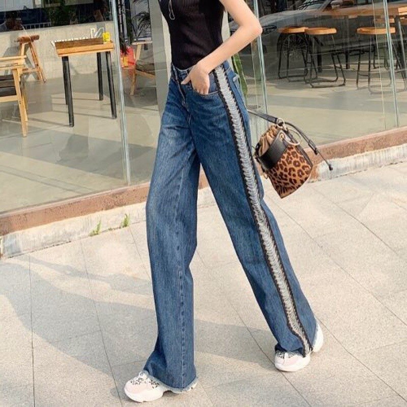 Woman Jeans High Waist Casual Loose Straight Metal Jeans Buttons Retro Long High Waist Jeans Plus Size Mom Jeans High Waist