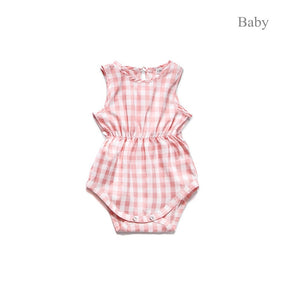 Mother daughter Dresses Fashion Pink Plaid Button Sweet Sling Dress For Mommy and me Baby Family matching clothes