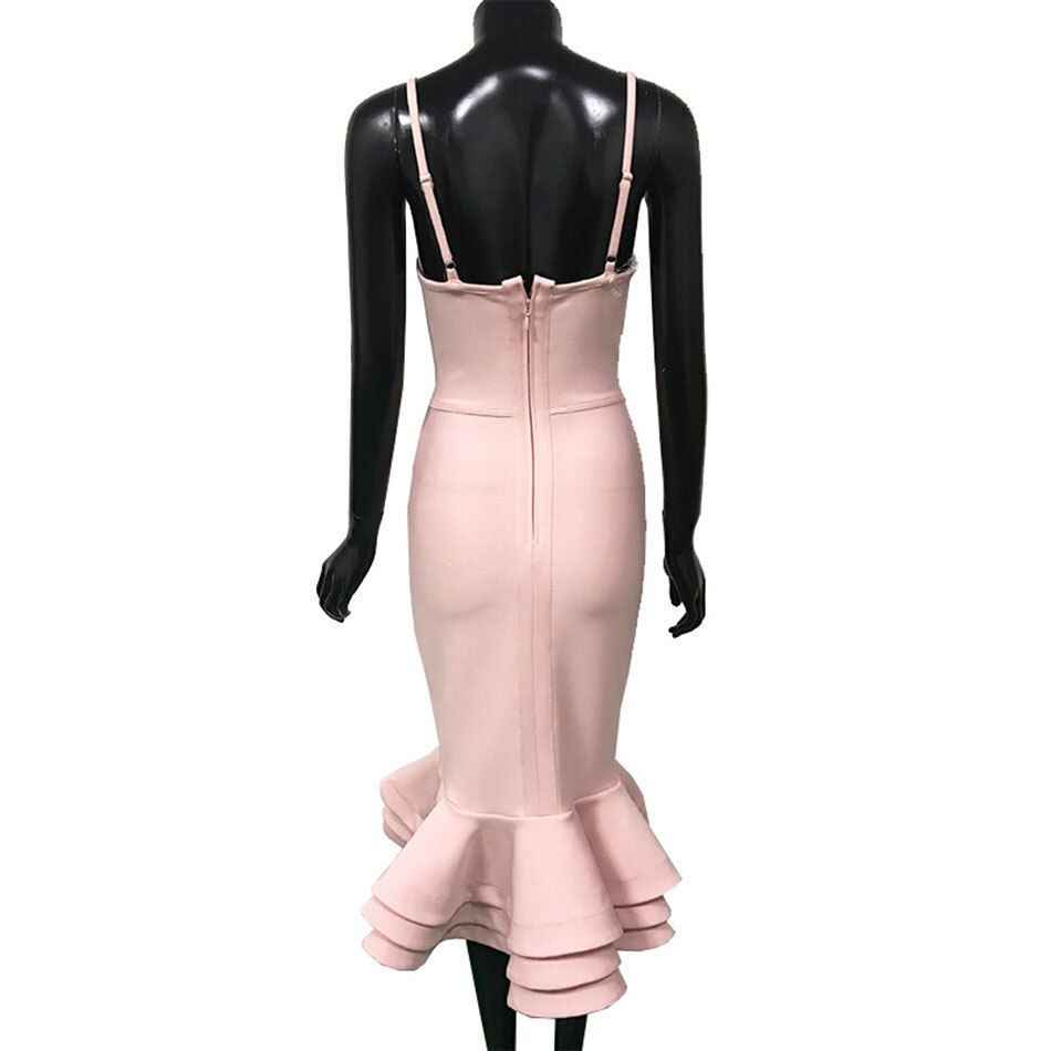 Summer Pink Luxurious Prom Bandage Dress With Trim Women V Neck Bodycon Sexy Formal Evening Dresses For Dating