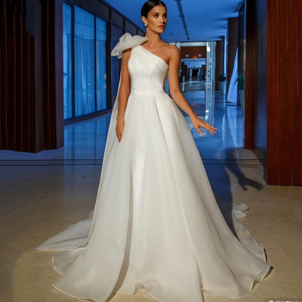 One Shoulder Organza Wedding Dress For Women Custom Made Robe De Mariee  Elegant A Line Bridal Dresses Newest Wedding