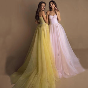 Sweetheart Pink Long Evening Dress Party Elegant 2022 Robe De Soiree Detachable Sleeves Yellow Prom Dresses With Belt