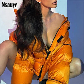 Nsauye Female Casual Parkas Cotton Coat Long Sleeve Fashion Zipper Jacket Women Autumn Winter Thick Warm Outerwear Tops 2021